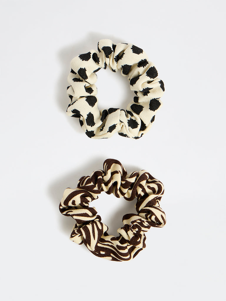 Westside Accessories Multicolour Animal Printed Hair Scrunchies - Pack of 2