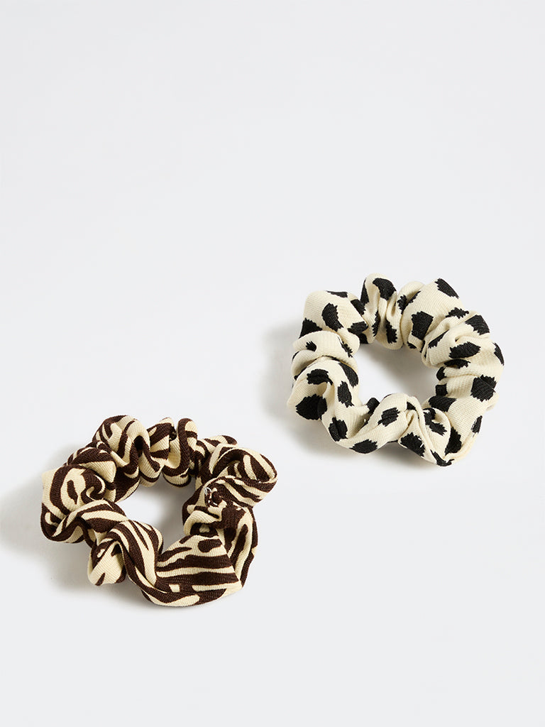 Westside Accessories Multicolour Animal Printed Hair Scrunchies - Pack of 2