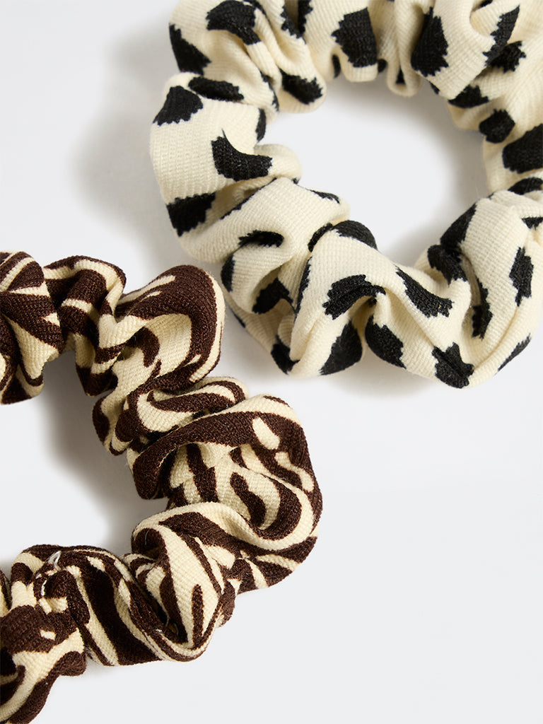 Westside Accessories Multicolour Animal Printed Hair Scrunchies - Pack of 2