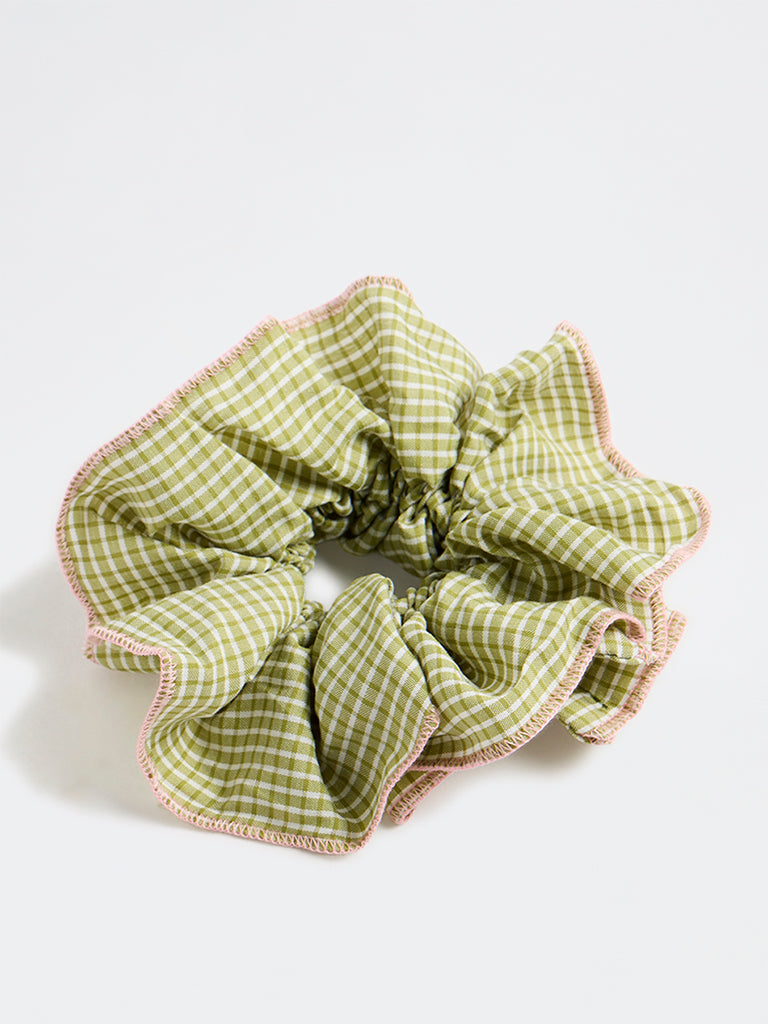 Westside Accessories Green Checkered Statement Scrunchie