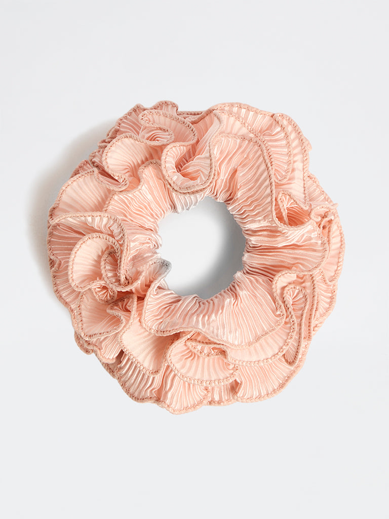 Westside Accessories Peach Pleated Statement Scrunchie