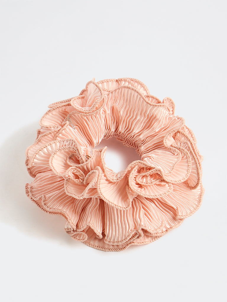 Westside Accessories Peach Pleated Statement Scrunchie