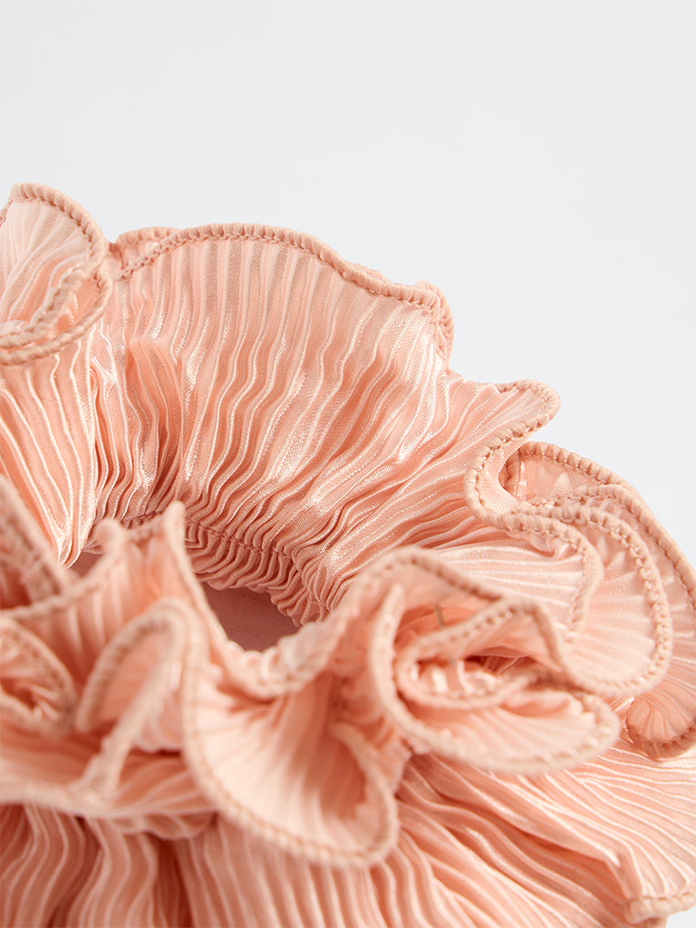 Westside Accessories Peach Pleated Statement Scrunchie