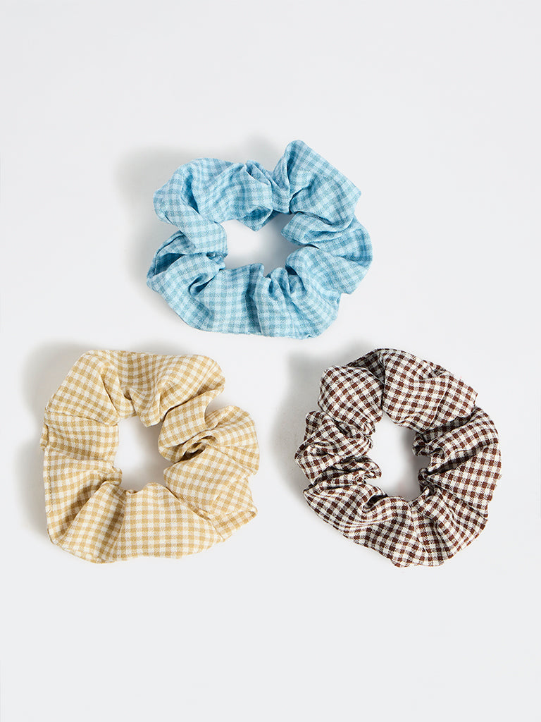 Westside Accessories Multi Color Gingham Checkered Scrunchies - Pack of 3