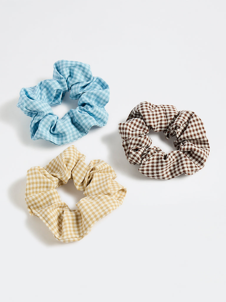 Westside Accessories Multi Color Gingham Checkered Scrunchies - Pack of 3