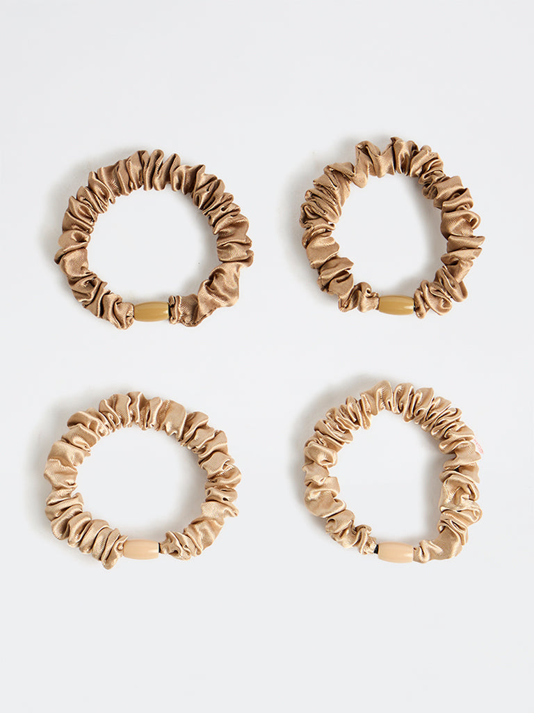 Westside Accessories Brown Satin Hair Scrunchies - Pack of 4