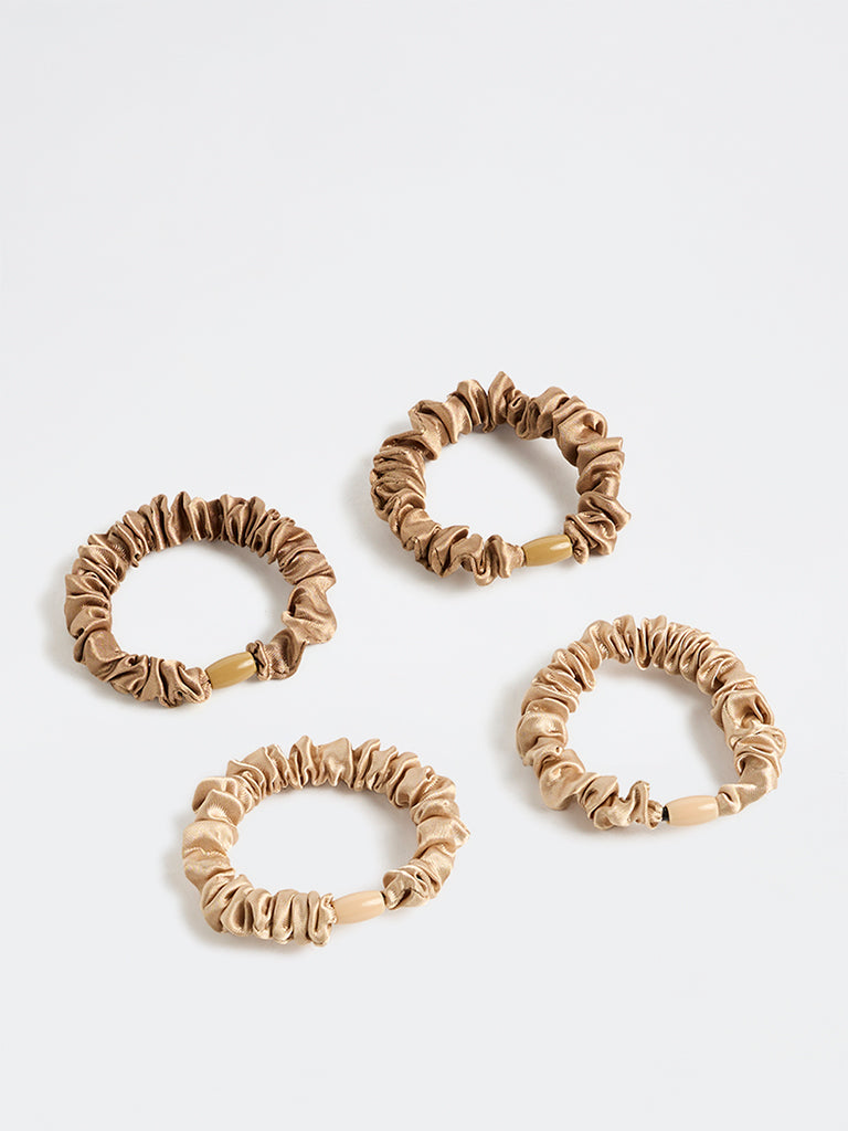 Westside Accessories Brown Satin Hair Scrunchies - Pack of 4