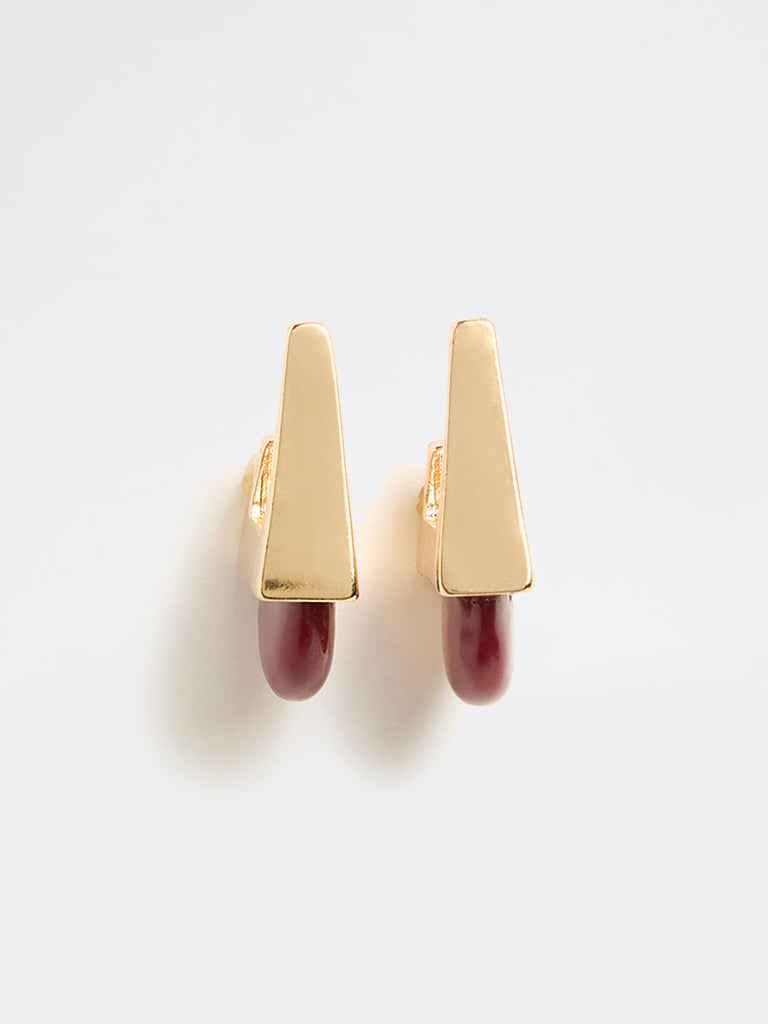 Westside Accessories Gold and Burgundy Resin Drop Hoop Earrings