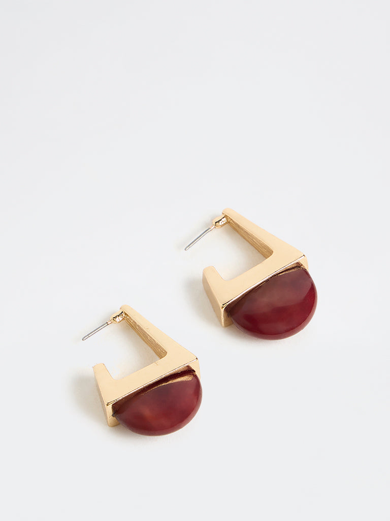 Westside Accessories Gold and Burgundy Resin Drop Hoop Earrings