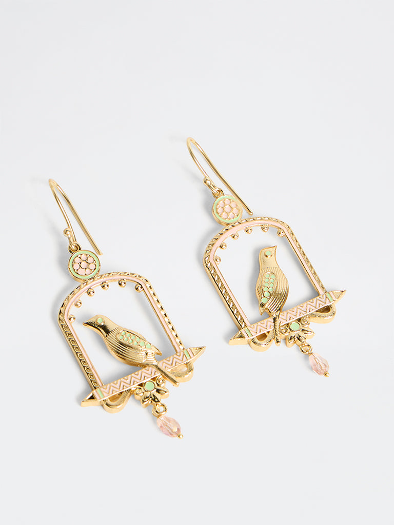Westside Accessories Gold Artisanal Bird Motif Earrings
