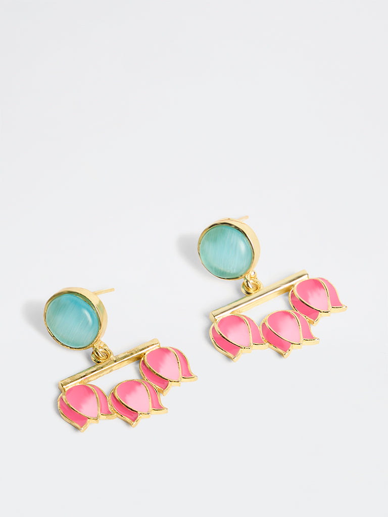 Westside Accessories Pink and Blue Artisanal Lotus Earrings