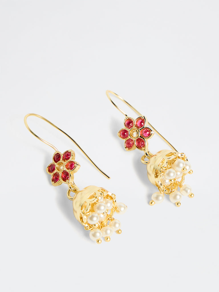 Westside Accessories Gold Floral Fish Hook Jhumka Earrings