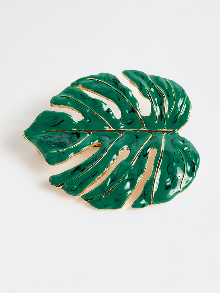 Westside Accessories Green Enamel Leaf Brooch