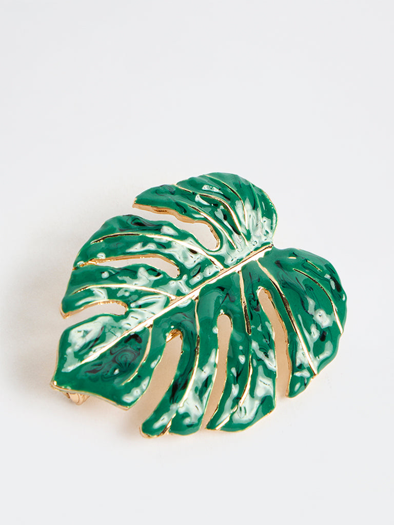 Westside Accessories Green Enamel Leaf Brooch