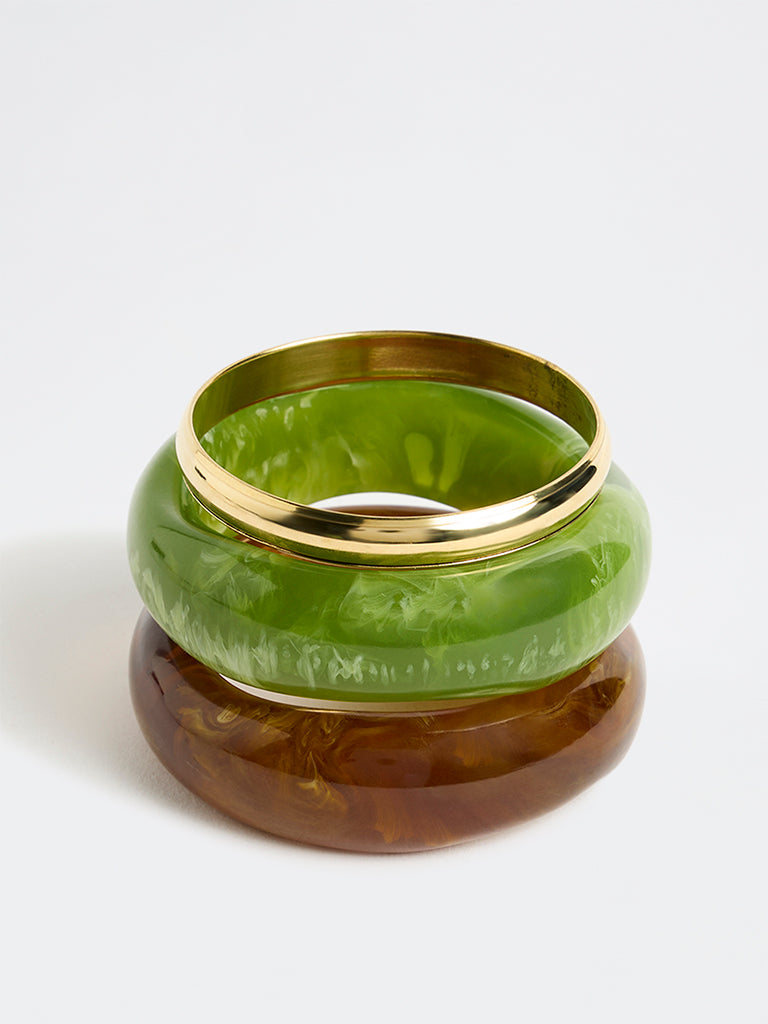 Westside Accessories Multicolour Resin and Metal Bangles - Pack of 3