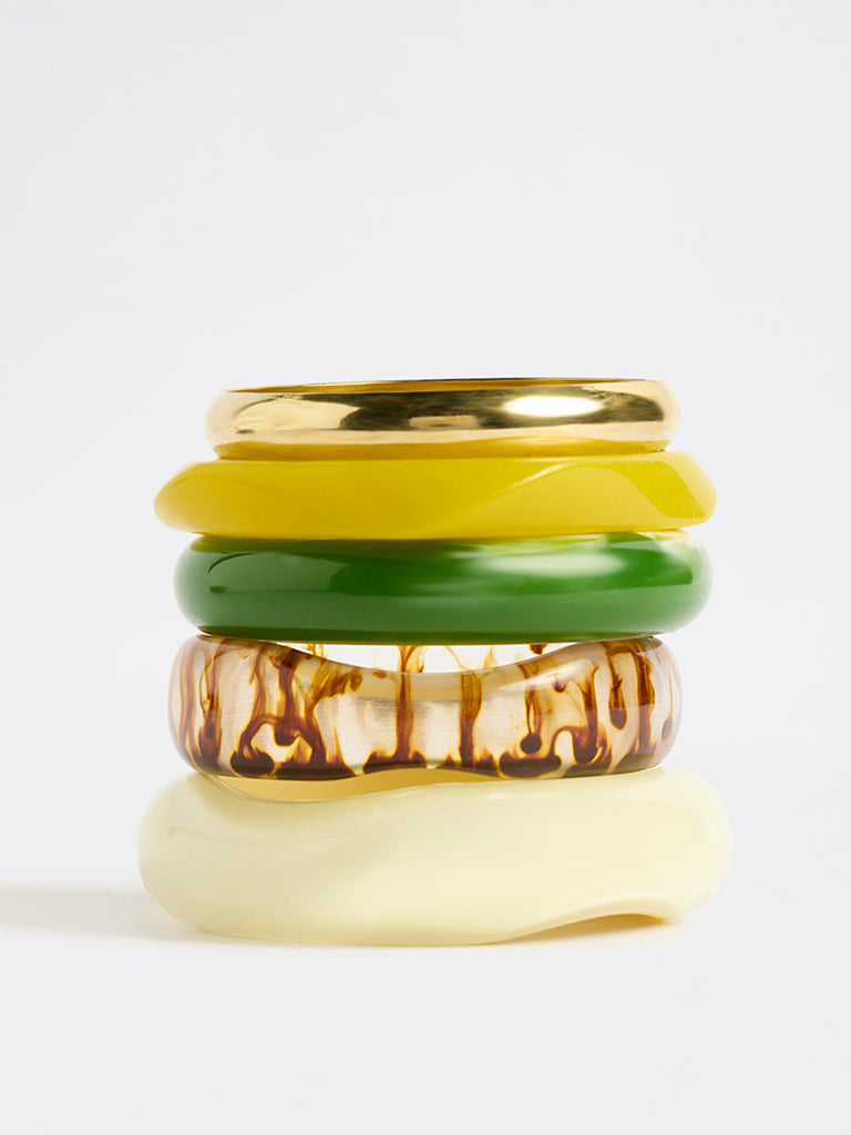 Westside Accessories Multi-Coloured Resin and Metal Bangles - Pack of 5