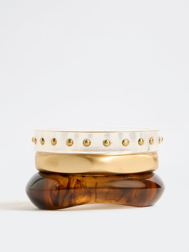 Westside Accessories Multi-Colour Stud-Detail Resin and Metal Bangles - Pack of 3