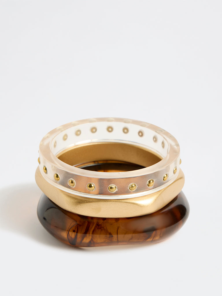 Westside Accessories Multi-Colour Stud-Detail Resin and Metal Bangles - Pack of 3