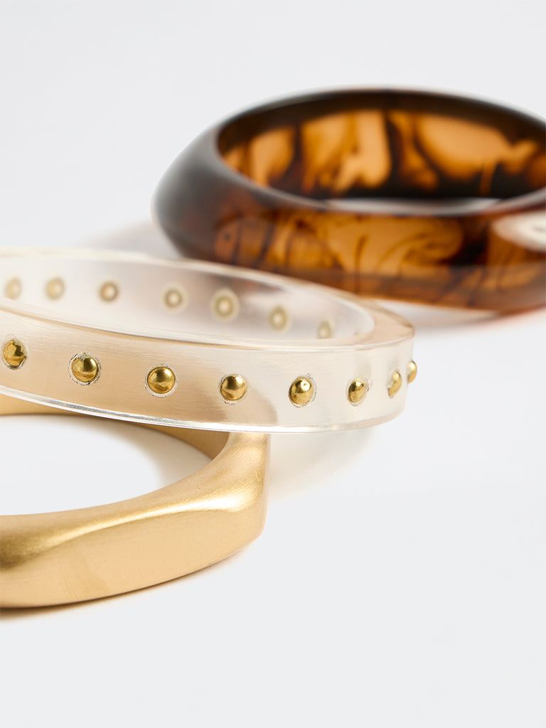 Westside Accessories Multi-Colour Stud-Detail Resin and Metal Bangles - Pack of 3