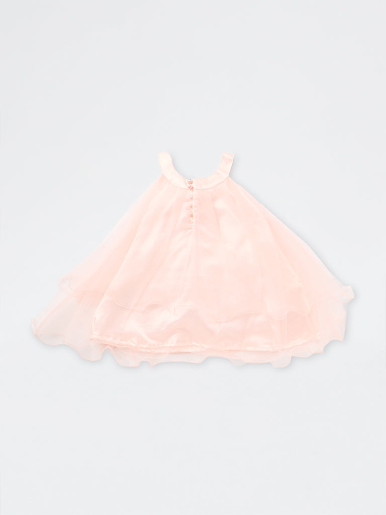 HOP Baby Girls Peach Floral Appliqué Party Dress