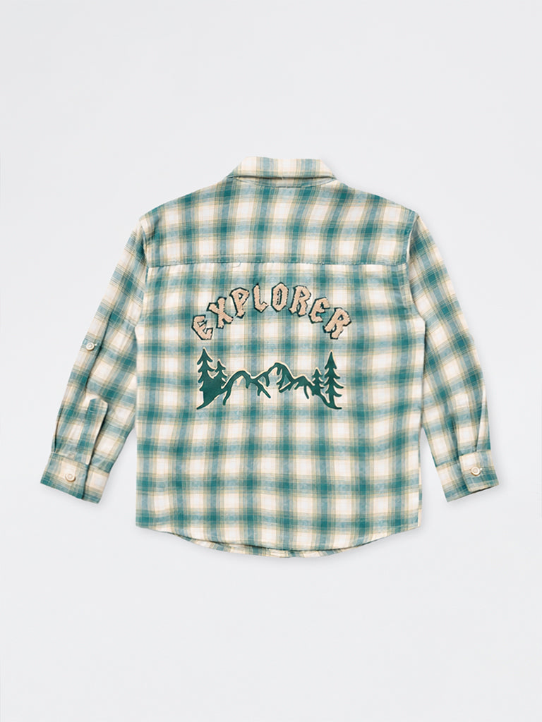 HOP Kids Boys Teal Checkered Cotton Shirt