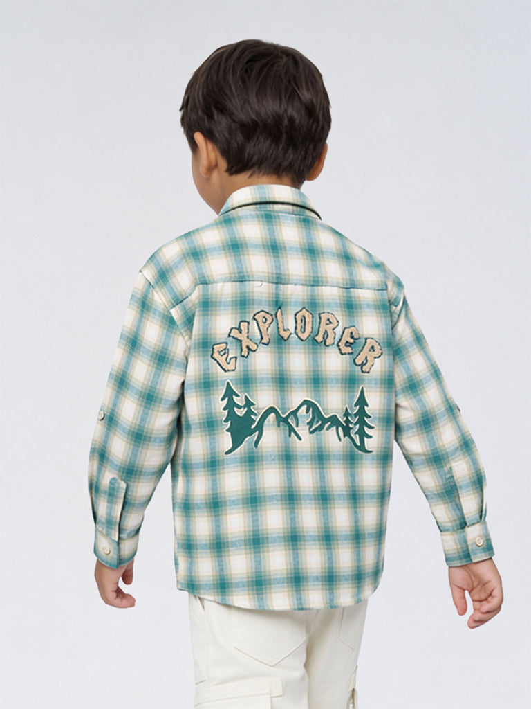 HOP Kids Boys Teal Checkered Cotton Shirt