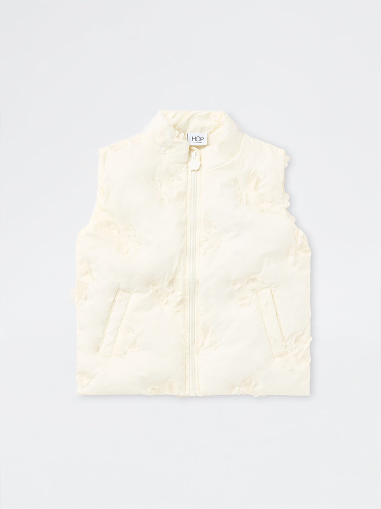HOP Kids Girls Off-White Floral Applique Puffer Vest Jacket
