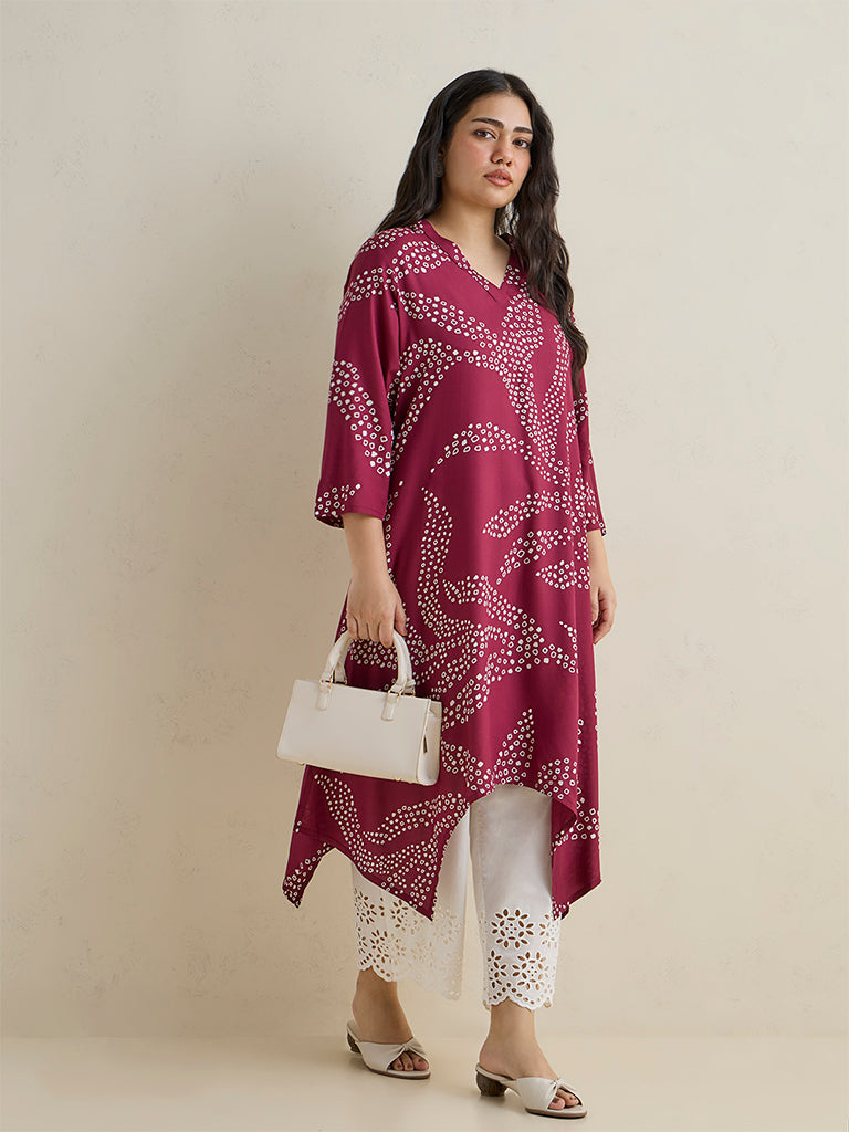 Diza Red Botanical Printed Cotton-Blend A-Line Kurta