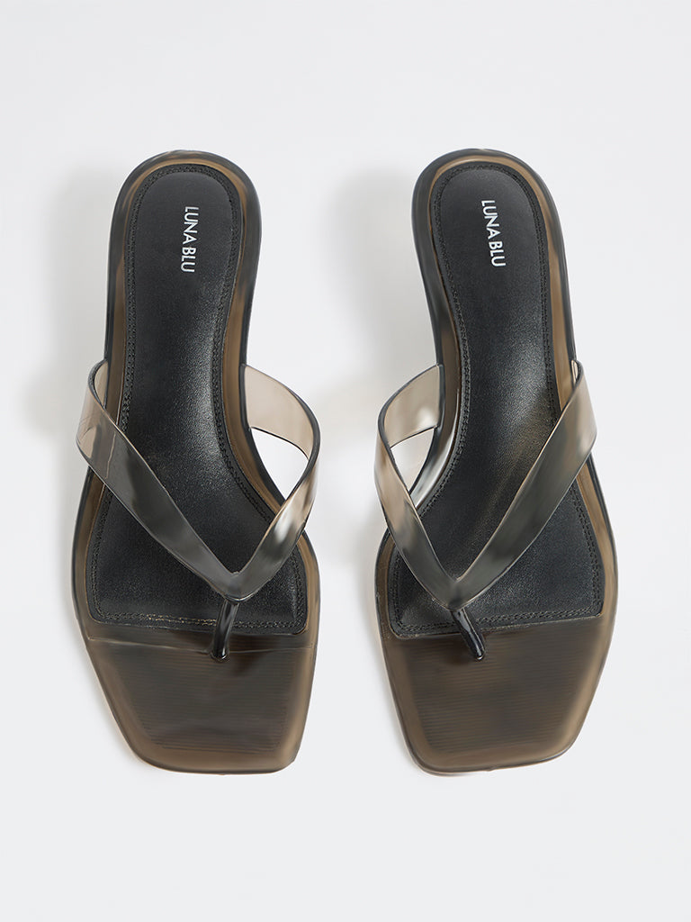 LUNA BLU Black Thong-Strap Jelly Sandals