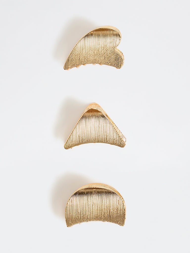 Westside Accessories Gold Textured Metal Claw Clips - Pack of 3