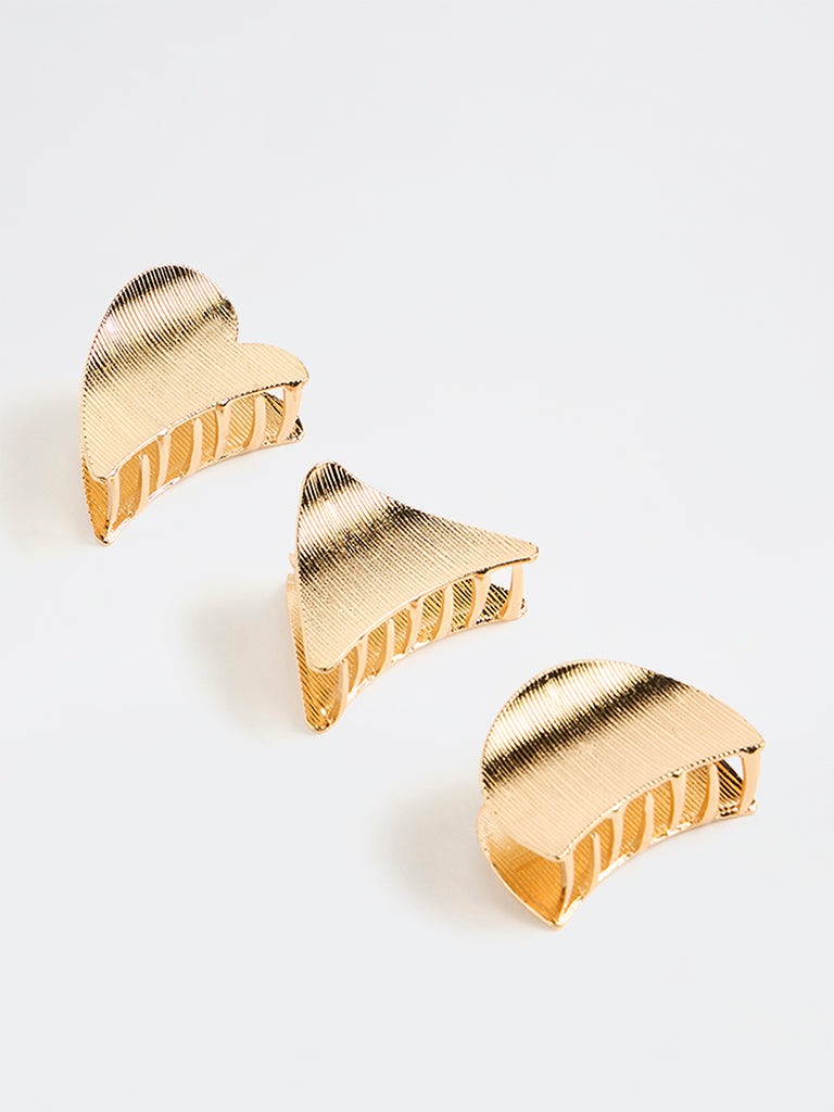 Westside Accessories Gold Textured Metal Claw Clips - Pack of 3