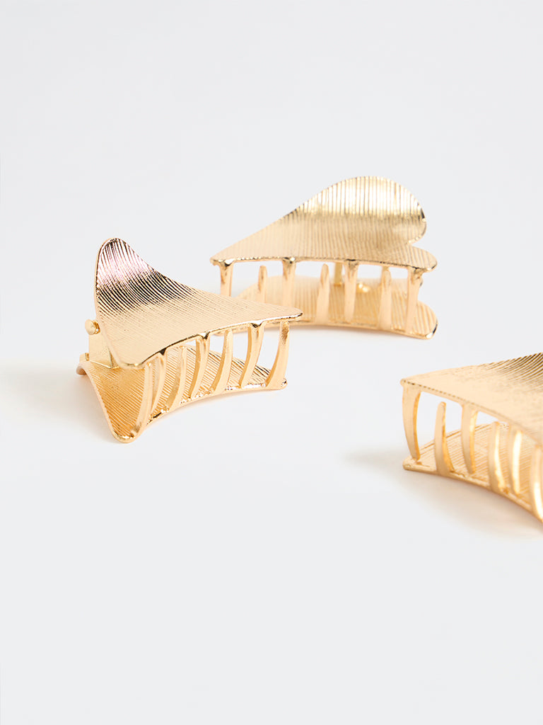 Westside Accessories Gold Textured Metal Claw Clips - Pack of 3
