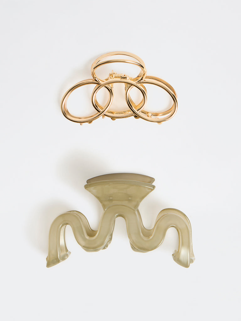 Westside Accessories Gold and Sage Claw Clips - Pack of 2