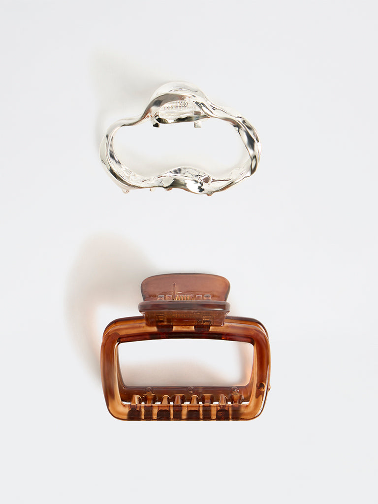 Westside Accessories Silver and Brown Claw Clips - Pack of 2