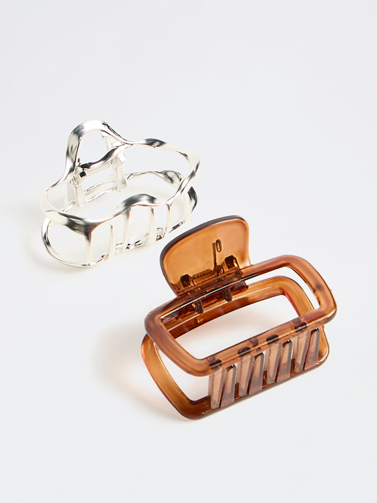 Westside Accessories Silver and Brown Claw Clips - Pack of 2