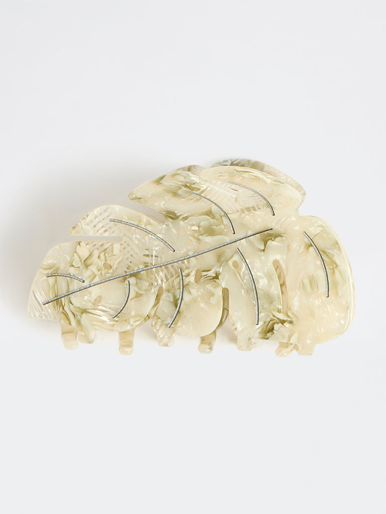 Westside Accessories Cream Leaf Design Statement Claw Clip