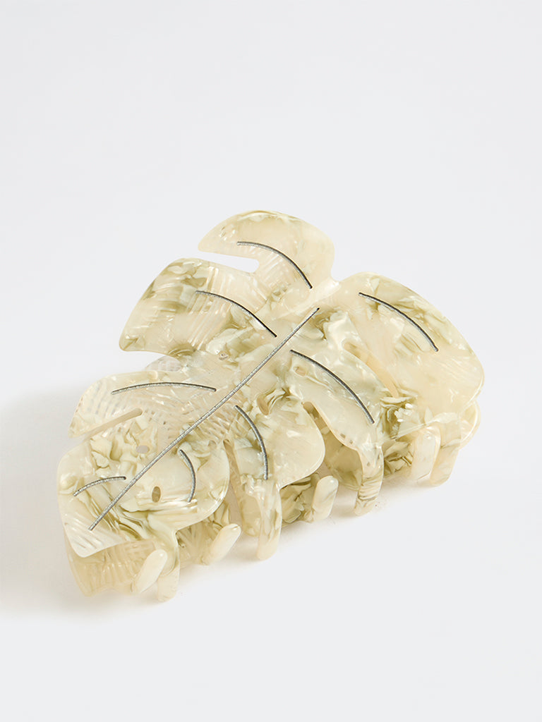 Westside Accessories Cream Leaf Design Statement Claw Clip