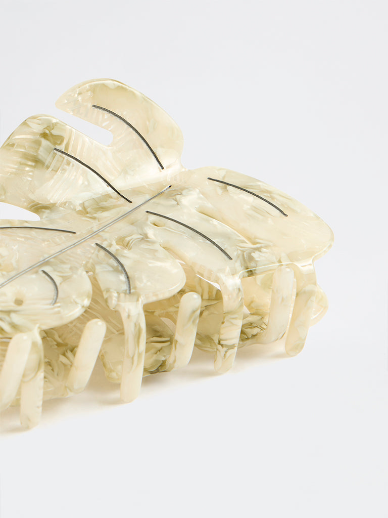 Westside Accessories Cream Leaf Design Statement Claw Clip