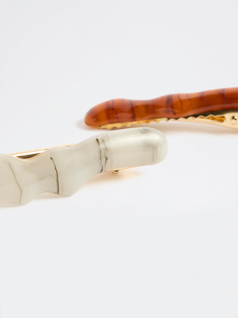 Westside Accessories Off-White and Brown Wavy Hair Clips