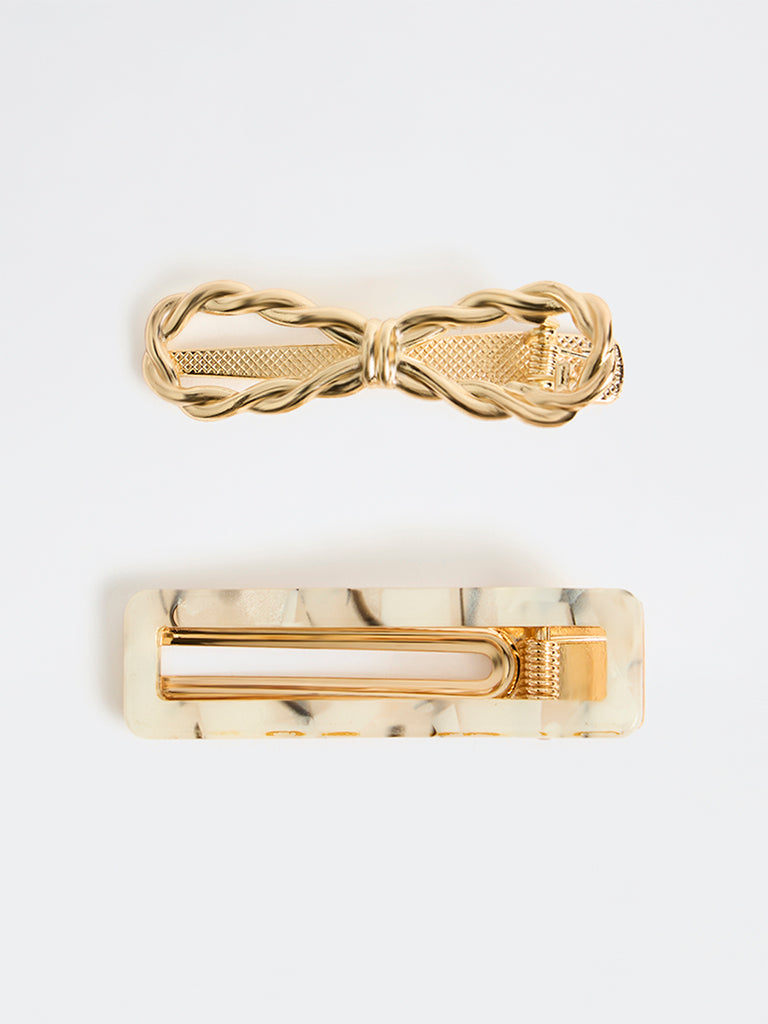 Westside Accessories Gold and Ivory Hair Clips - Pack of 2