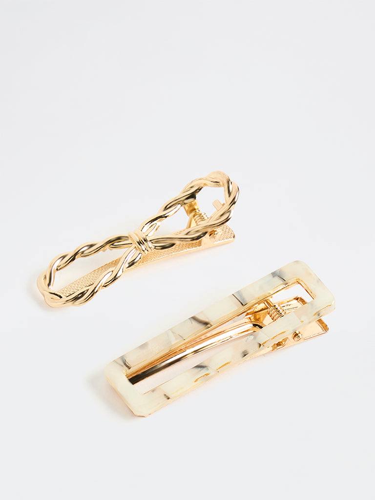 Westside Accessories Gold and Ivory Hair Clips - Pack of 2