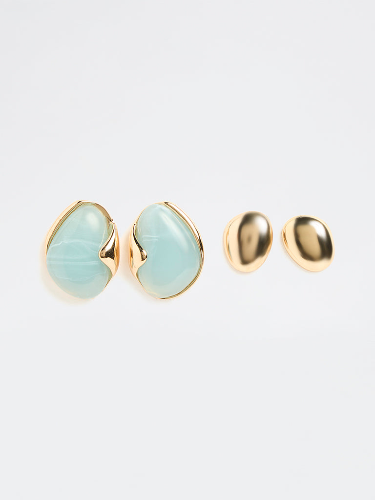 Westside Accessories Mint and Gold Studs Earrings - Pack of 2