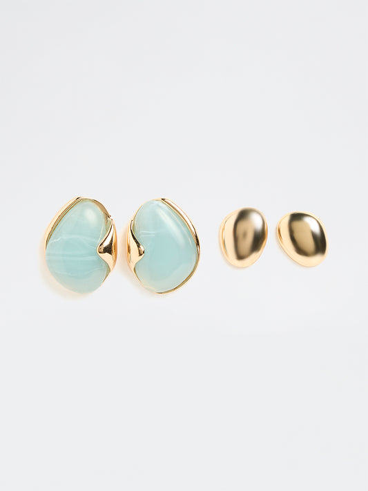 Westside Accessories Mint and Gold Studs Earrings - Pack of 2