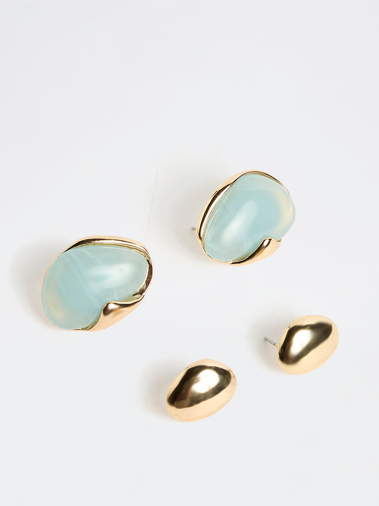 Westside Accessories Mint and Gold Studs Earrings - Pack of 2