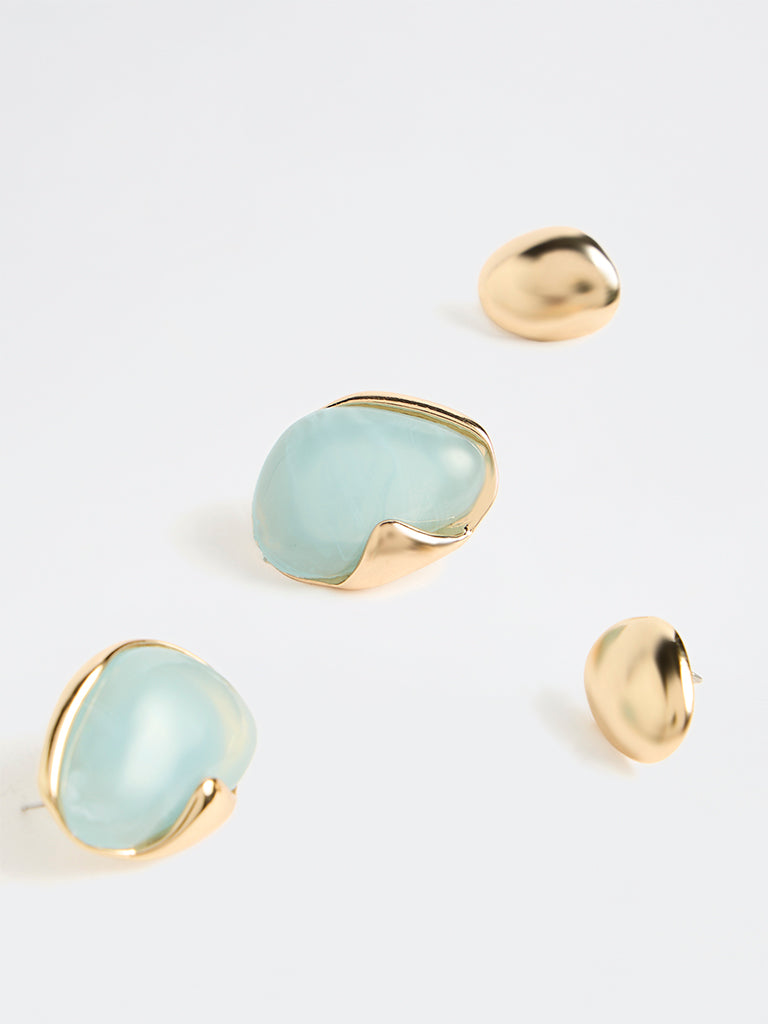 Westside Accessories Mint and Gold Studs Earrings - Pack of 2