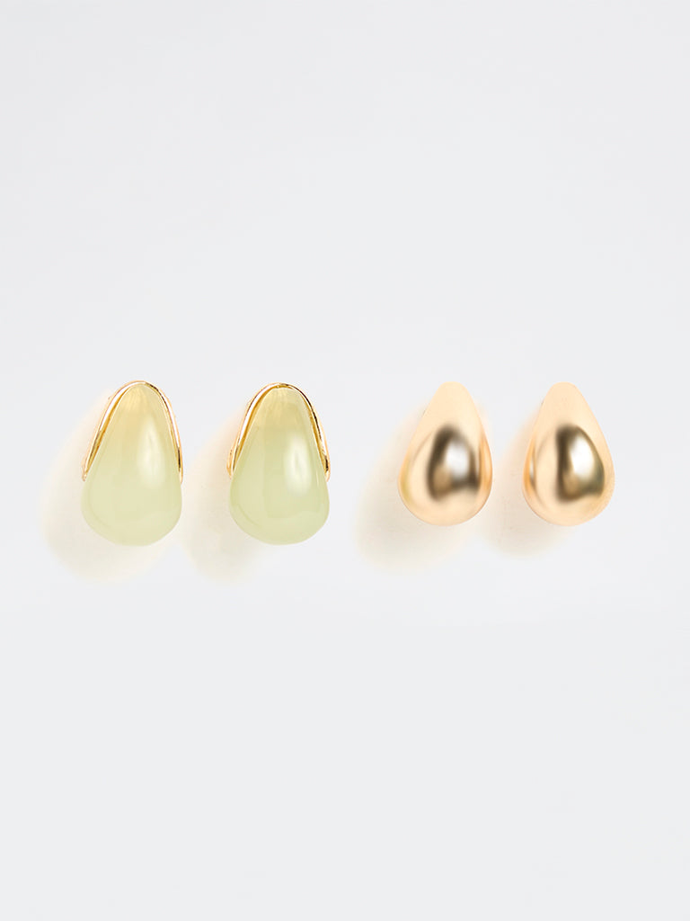 Westside Accessories Green and Gold Stud Earrings - Pack of 2