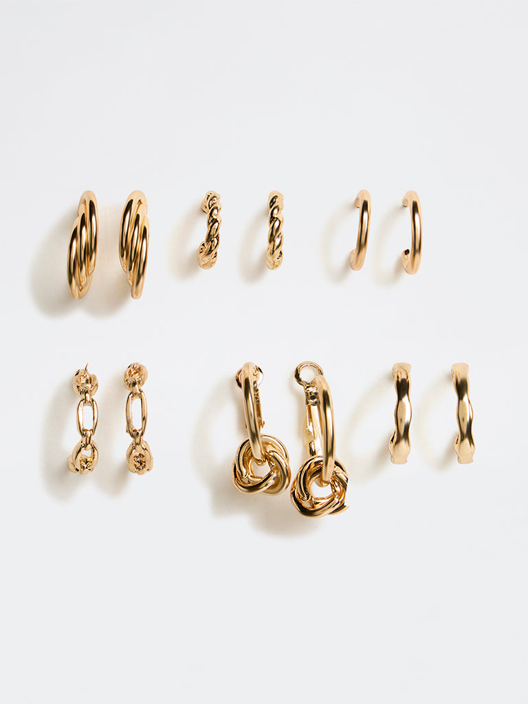 Westside Accessories Gold Multi Hoops Earrings - Pack of 6