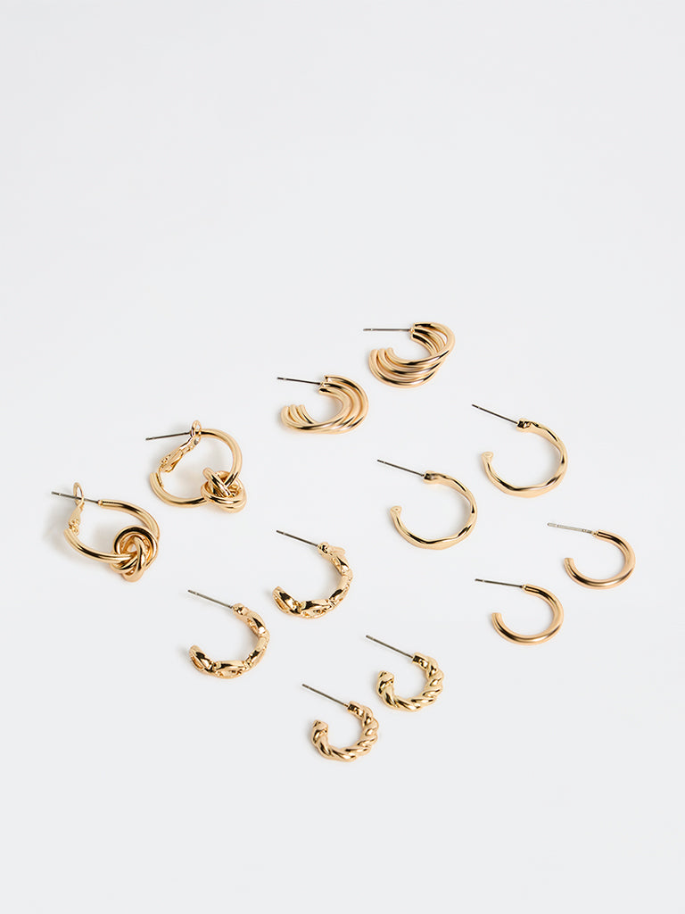 Westside Accessories Gold Multi Hoops Earrings - Pack of 6