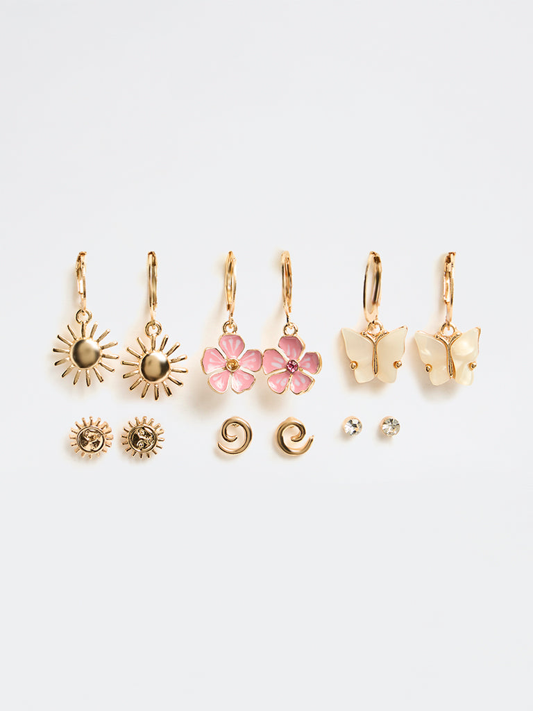 Westside Accessories Multi-Colour Studs and Hoop Earrings - Pack of 6