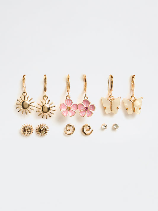 Westside Accessories Multi-Colour Studs and Hoop Earrings - Pack of 6